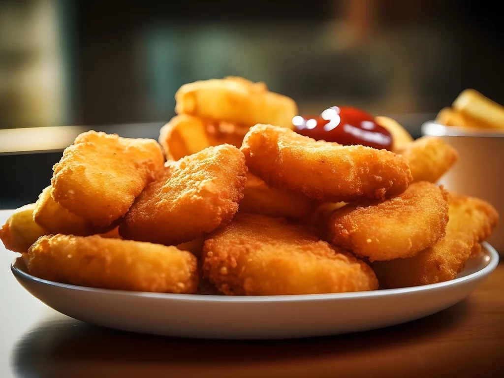 Nuggets de poulet façon mcdo sur une assiette avec du ketchup